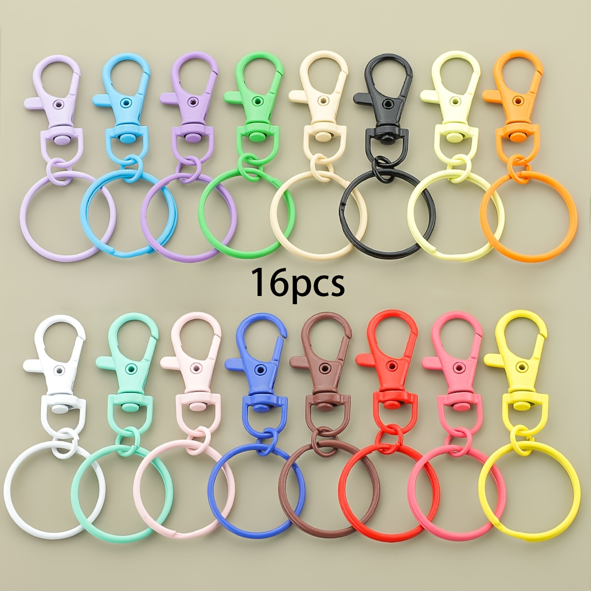 TEMU 16pcs de boucles à mâchoire de poisson peintes de couleurs mélangées aléatoirement, anneaux ronds, ajouts de porte-clés, crochets en de , clips