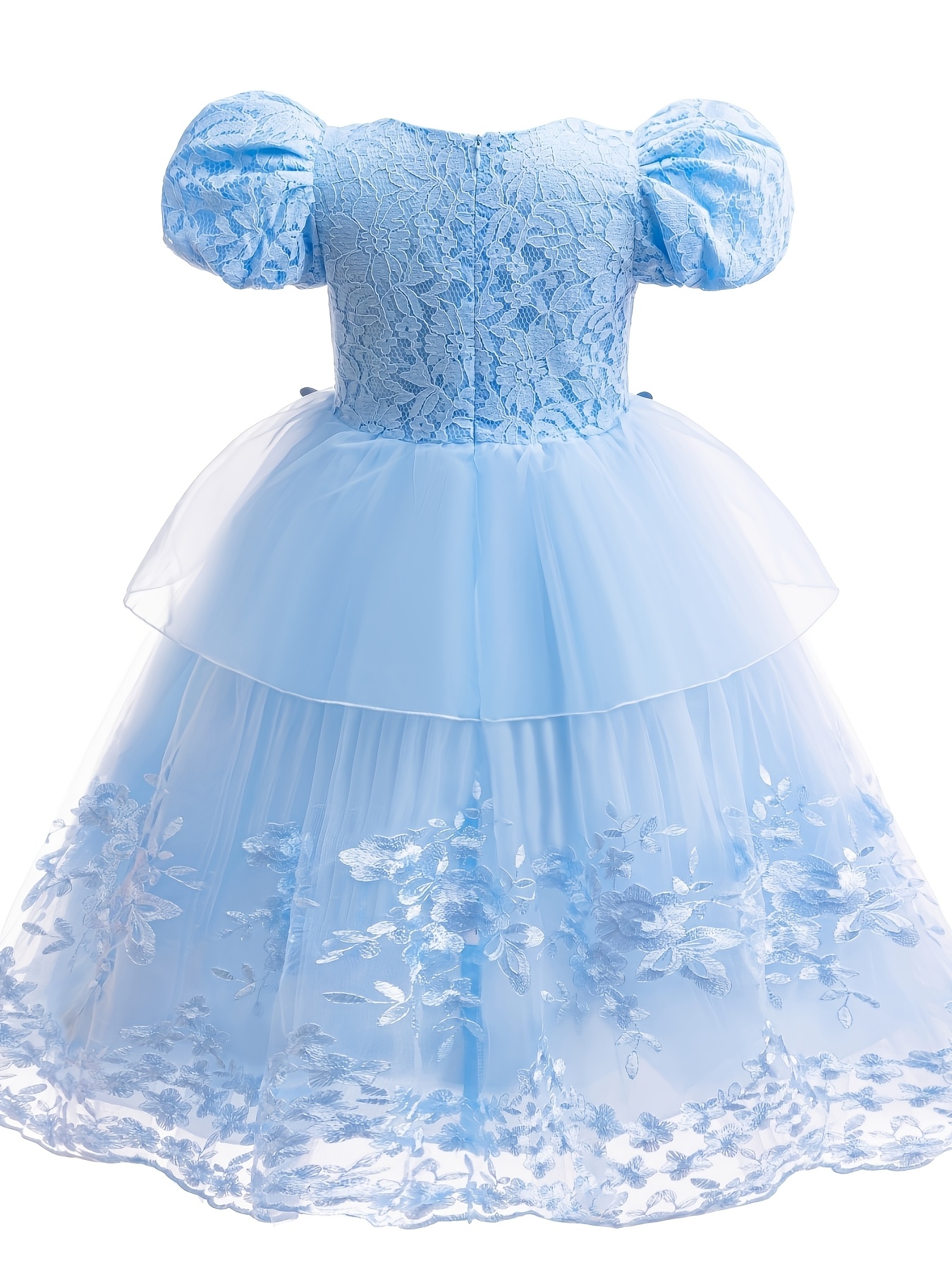 blue short princess dress Aconiconi Elegant Blue French Print Short Princess Dress- Blue Ocean Whisper S / Blue main image 0