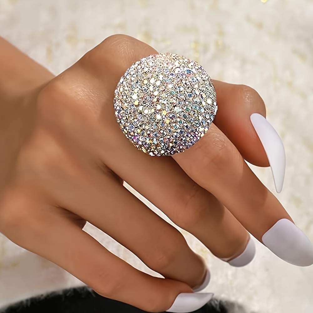 

Elegant Sparkling Rhinestone Ring - Adjustable, Colorful Round Design For Weddings & Parties - Perfect Valentine's Gift