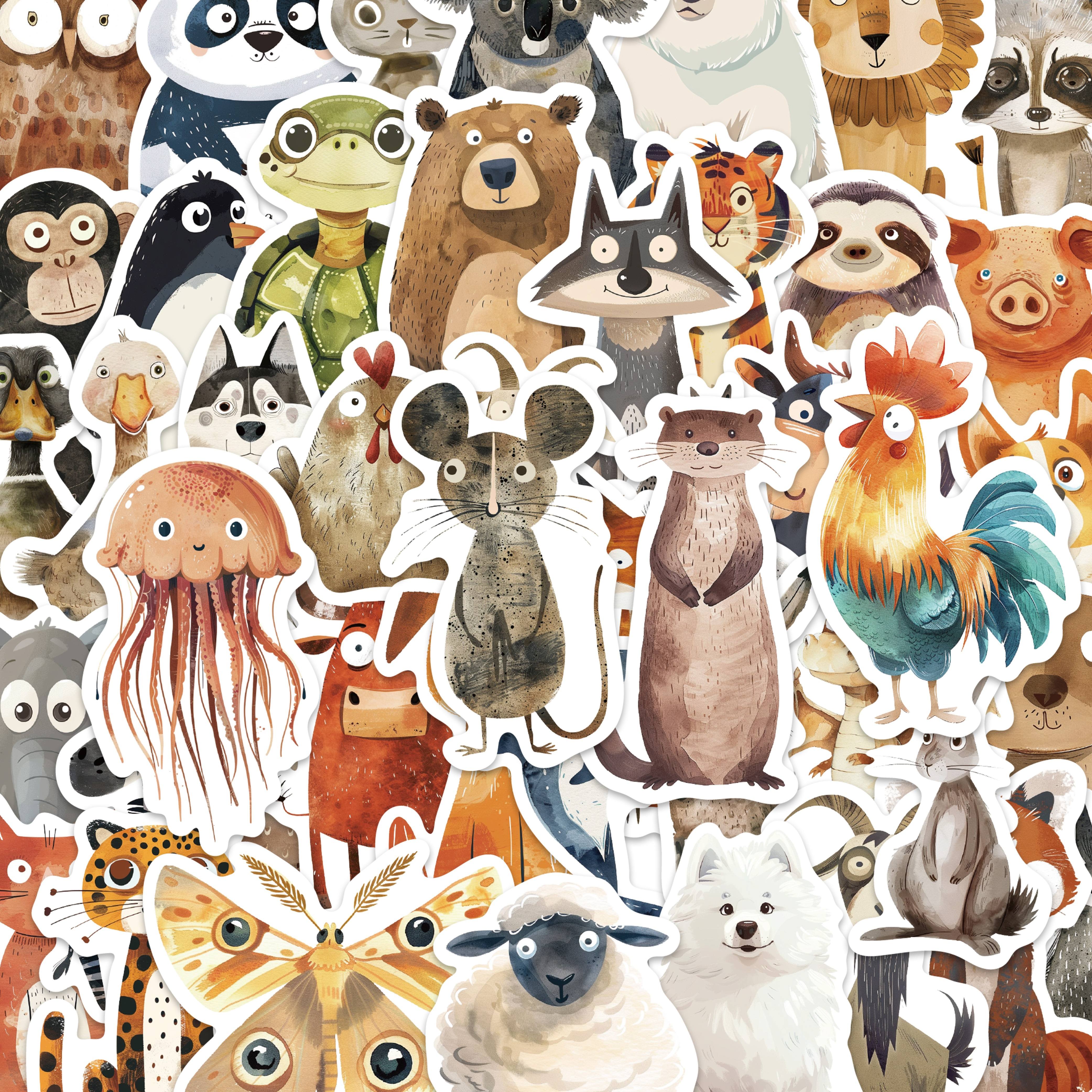 50pcs Watercolor Animals Decorate Skateboard Helmet Fridge Suitcase Laptop Journal Phone Case Stickers