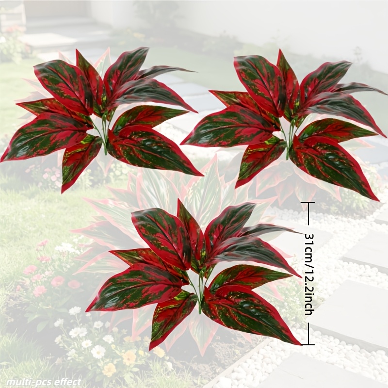 TEMU 3pcs Artificial Plants, Realistic Colored Leaf Greenery Potted Decoration Bouquet, And Green Contrast, Full And Shape, No Watering And