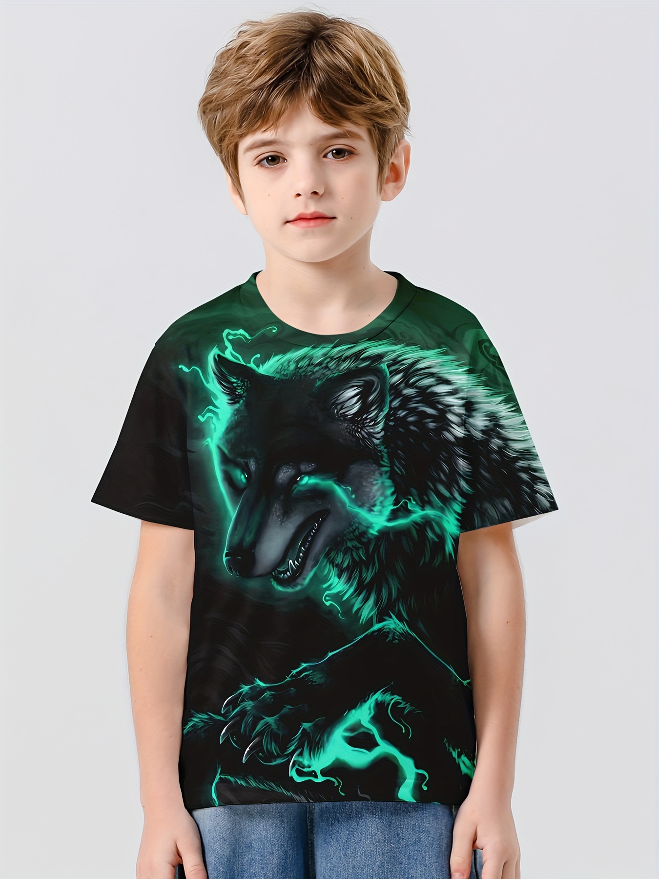 Camiseta Manga Corta Niños Estampado Tigre León Leopardo. - Temu