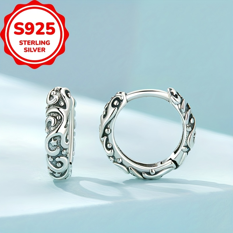 Women's S925 Sterling Silver Carved Textured Rings, Trendy Design