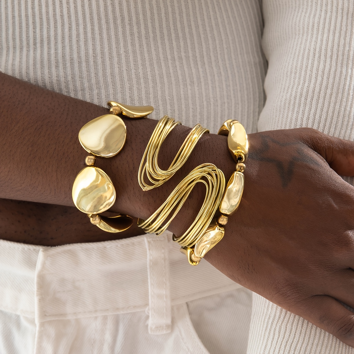 3pc Exaggerated Open Metal Bracelet Set