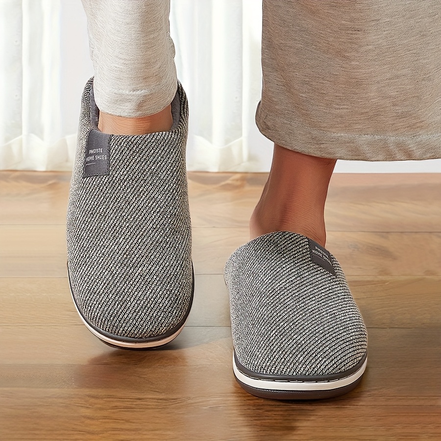house slippers for men knit stripe soft sole memory foam plush