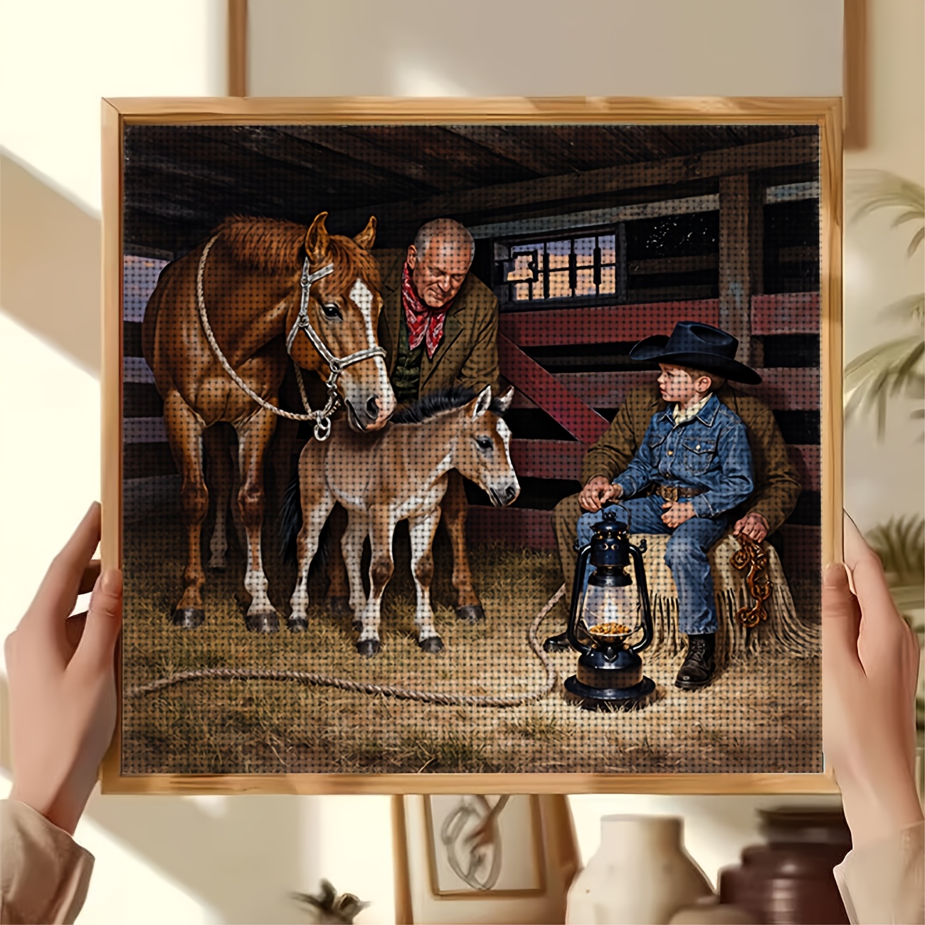 DIY Cross-Stitch Printed Kit with Elderly Man and Foal Design