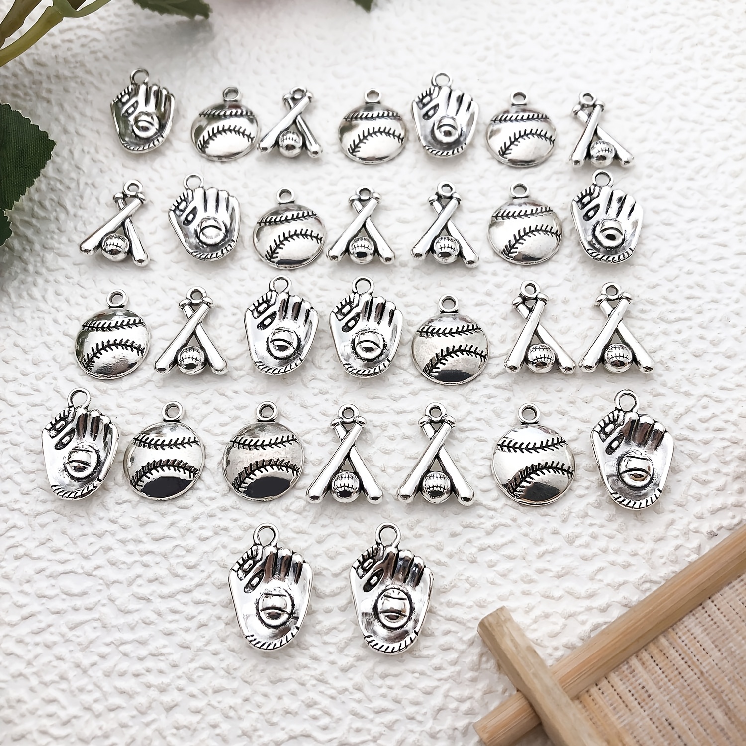 TEMU 30pcs Baseball Charms Bulk, Antique Silvery Softball Glove Bat Pendants For Jewelry Making Earrings Necklace Bracelet, Sports Crafts Supplies