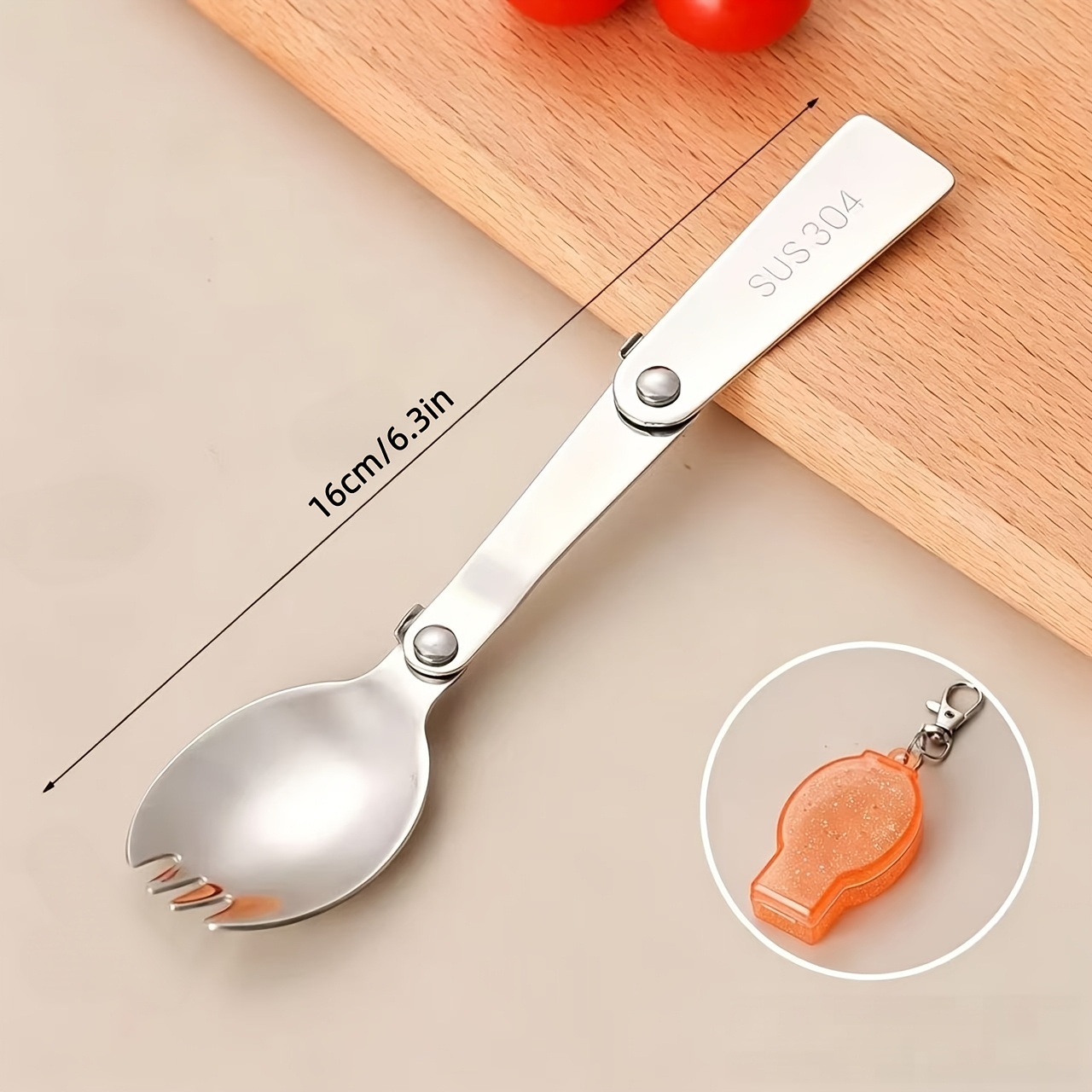 TEMU 304 Stainless Steel Foldable Spork Portable Tableware For Outdoor Travel Students And Office Workers