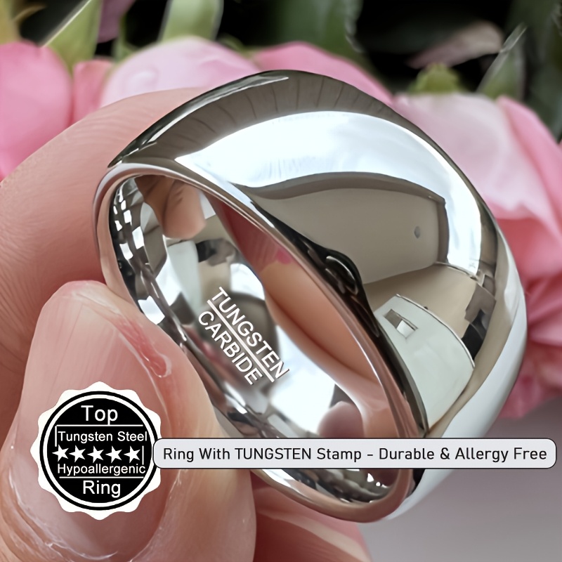 TEMU [Logo gravé] 1 pièce Bague pour homme en tungstène argenté 8 mm - Coupe confortable, style moderne et , et bague de fiançailles qui ne se