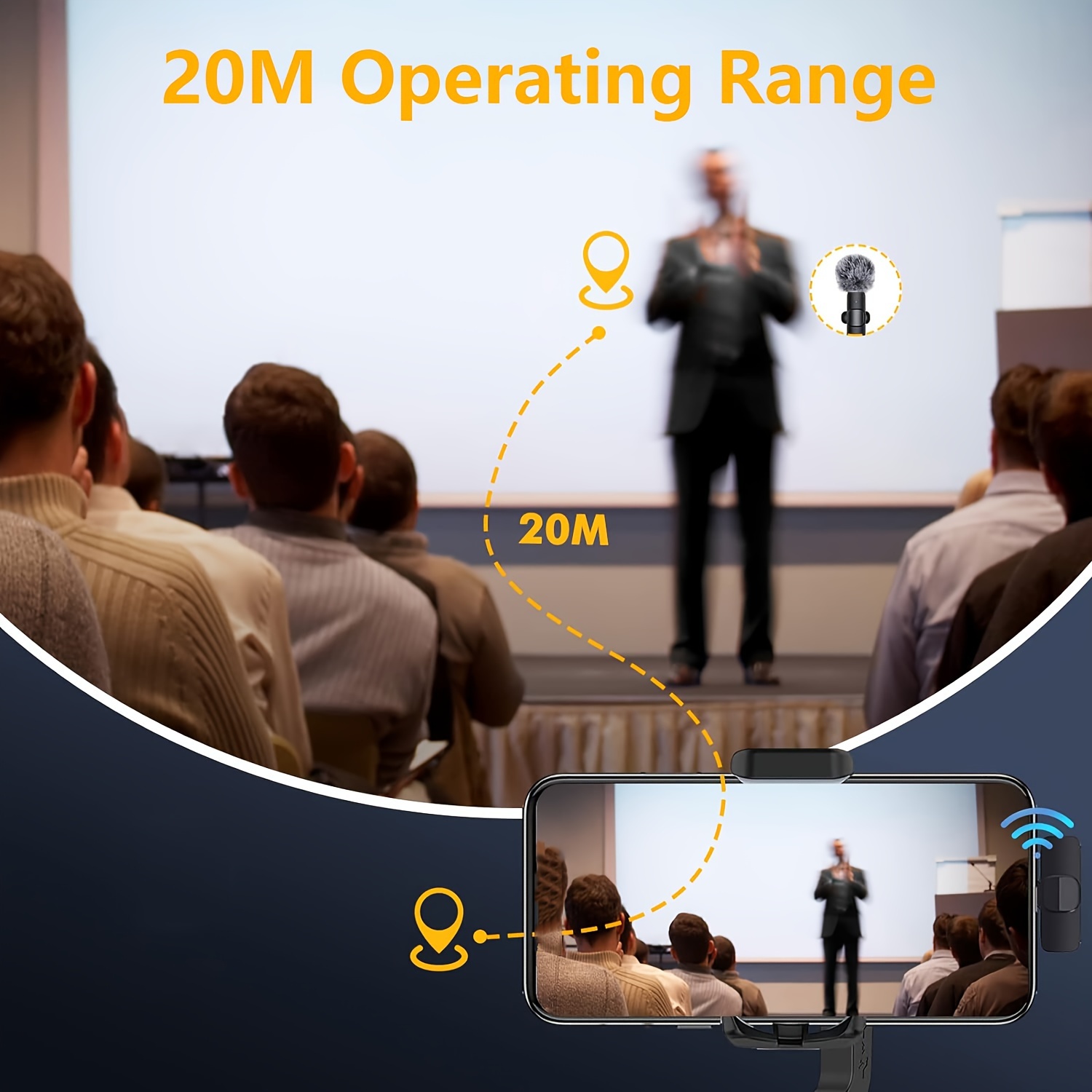 Professional Wireless Lavalier Microphone for Smartphones, Tablets, Cameras, Wireless Omnidirectional Recording Microphone for Video Interviews, Podcasts and Vlogs