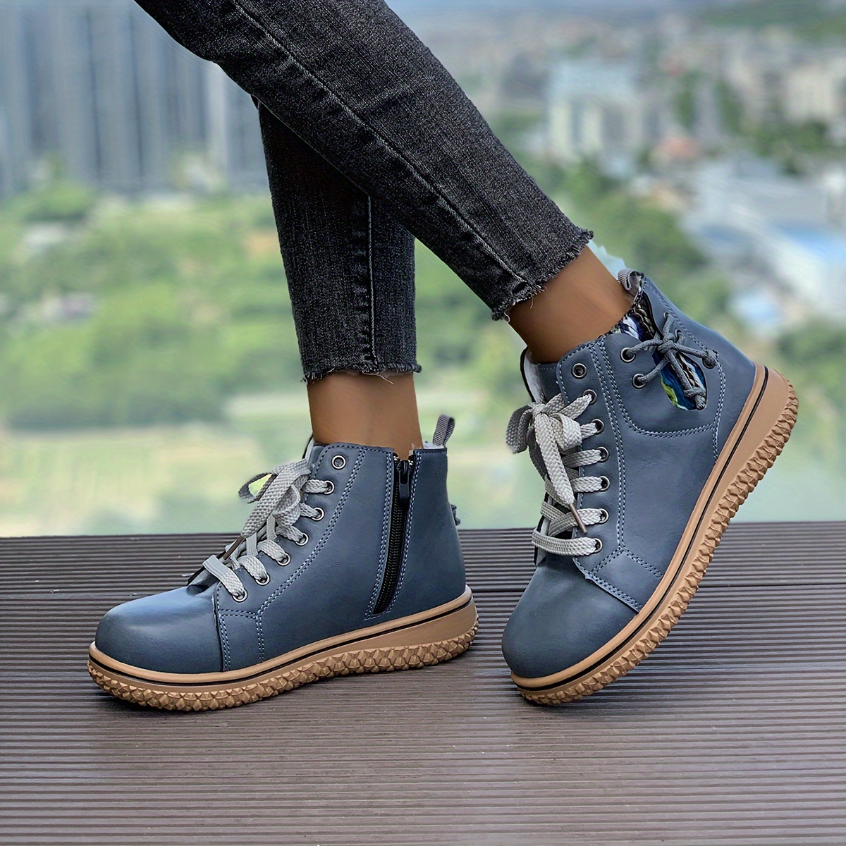 womens lace ankle boots comfortable round toe low heel  display picture 2