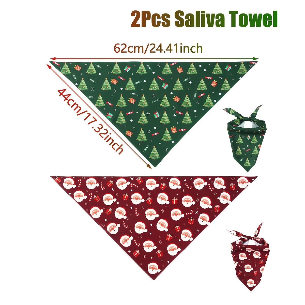 TEMU 2pcs, Christmas Pet Triangle Scarf, Santa Claus, Christmas Tree And Gifts Patterns Dog Bandanas, Adjustable Washable Pet Bib Bandanas For Dogs
