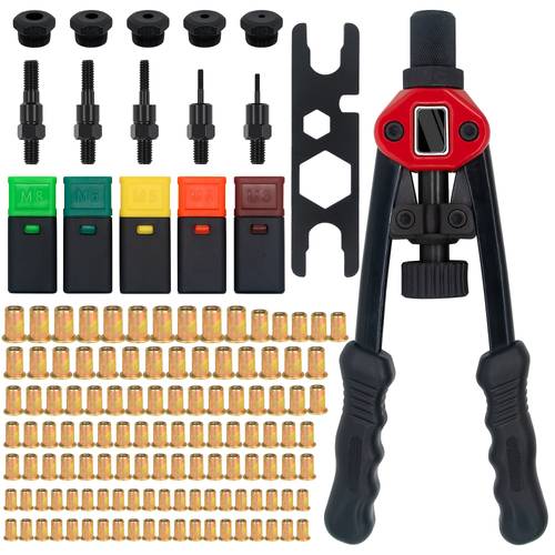 122pcs 12 hand rivet nut tool professional rivet nut setter kit with 5 mandrels m4 m5 m6 m8 and 115pcs rivet nuts