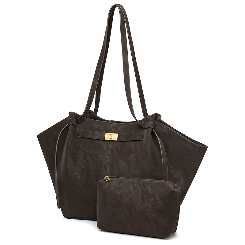 E-shop Damen-Handtasche mit großem Fassungsvermögen, Knödeltasche, Vintage-Umhängetasche – Magnetverschluss, PU-Pendler-Tasche in einfarbig, große