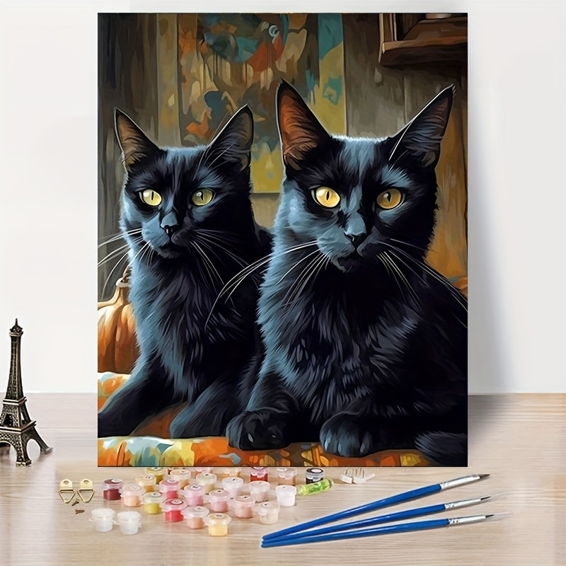 

1pc Paint By Numbers Black Cat Frameless Hand Painted Diy Painting By Numbers For Adults Acrylic Kits Suitable For Adult Beginner Enthusiasts 40x50cm/16x20in