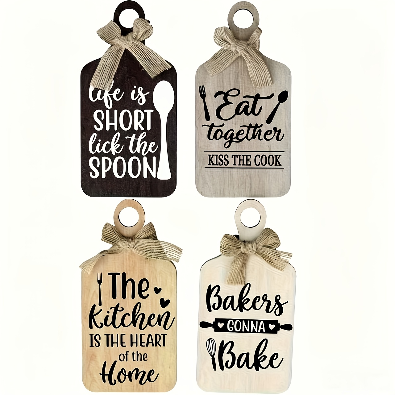 TEMU Set de 4 piezas 2D, tabla de cortar de madera fácil de usar para cocina, letrero de decoración, estilo , decoración de tablas en capas, colgante