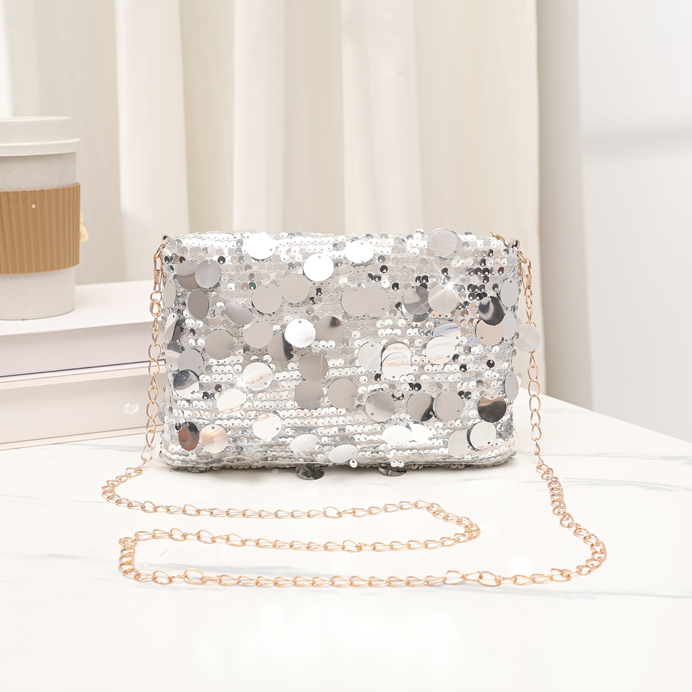 Elegant Classic Women' Palm Pearl Precious Handbag Lightweight Chain Crossbody Bag Bag Fashion Sequin All-match Women' Easy Sparkling Evening Bag Shoulder Bag Party Essential ' Chain Evening Bag