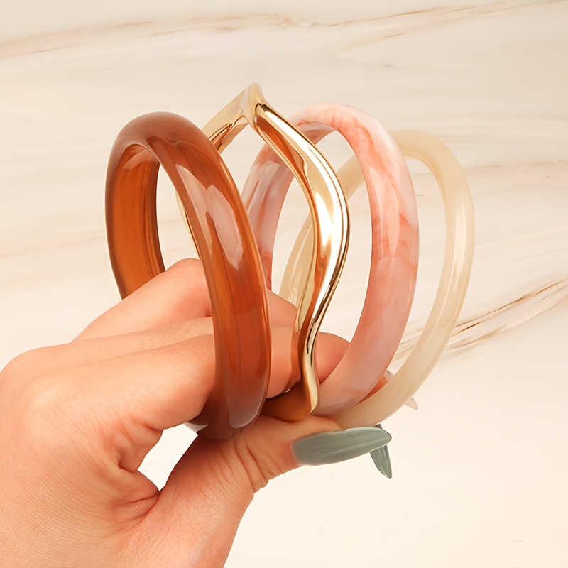 TEMU 4pcs Set Ring-shaped Casual Stacked Resin Women's Bracelets, Women's Bracelet Set, Suitable For Daily And Party Occasions, Suitable For