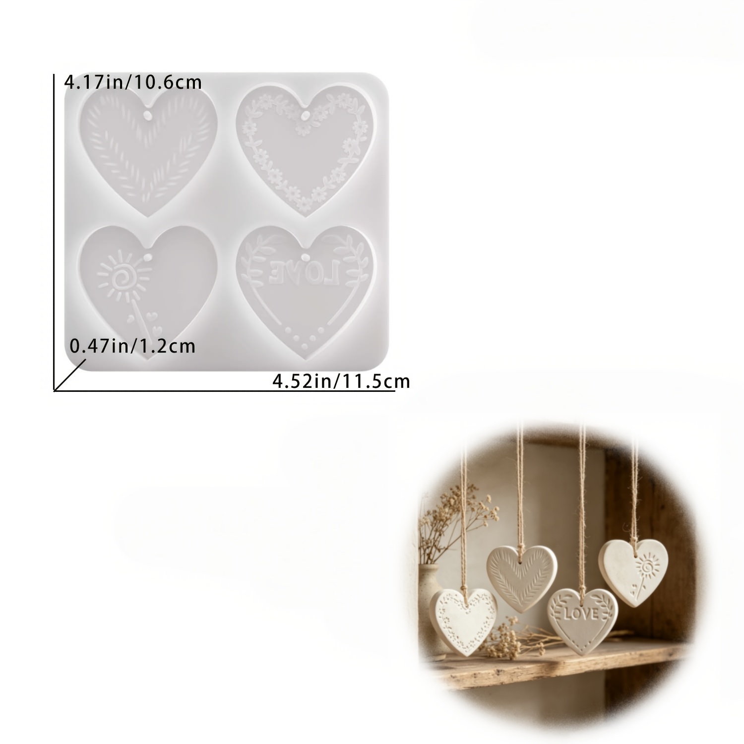 1pc 4- Heart-patterned Silicone Mold Ideal For Clay, Resin, Bag Charms, And Decorative Pendants