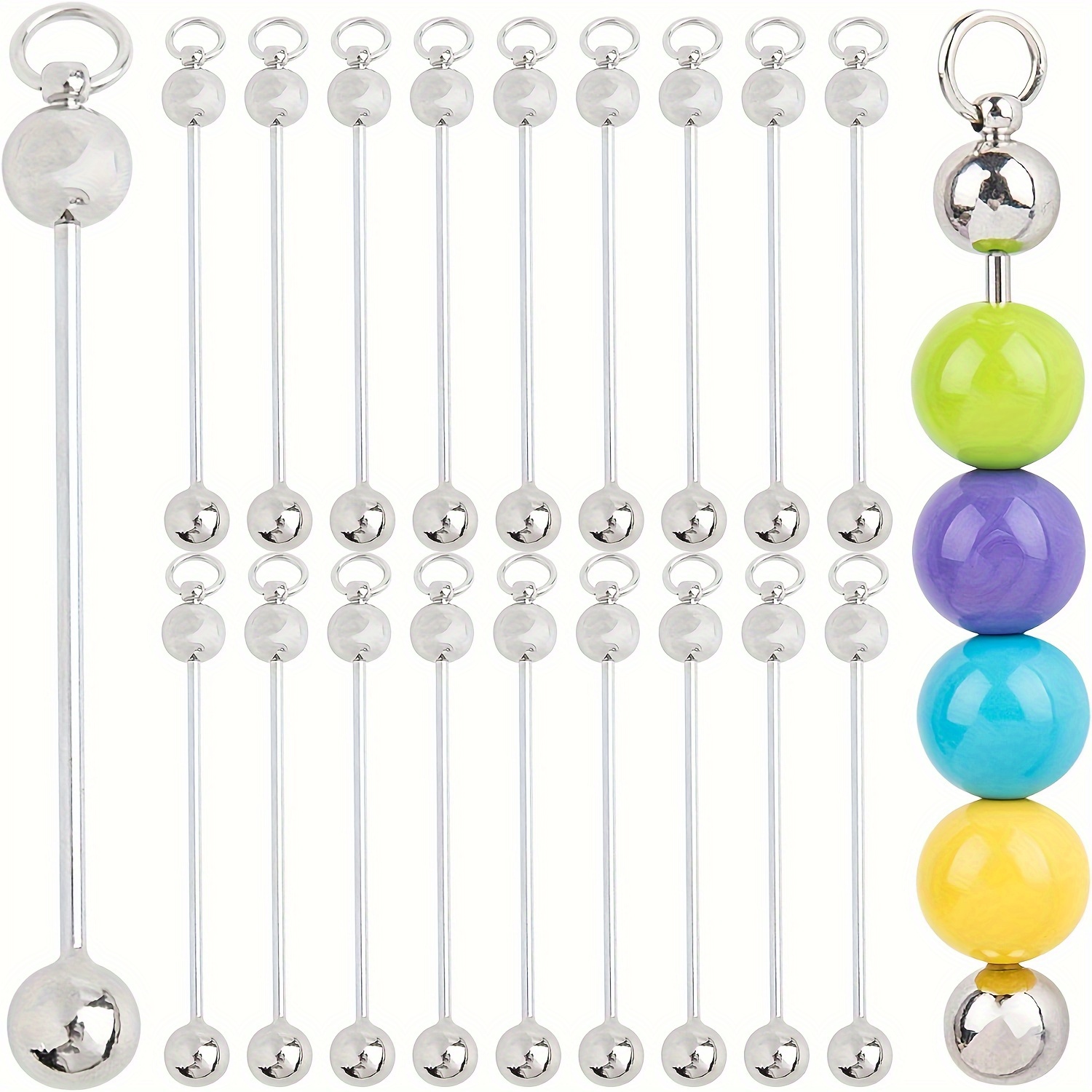 

Lot de 10 porte-clés en perles métalliques, boule métallique à double tête avec tige en fer portant une perle au milieu pour la création de porte-clés en perles DIY et accessoires de décoration.