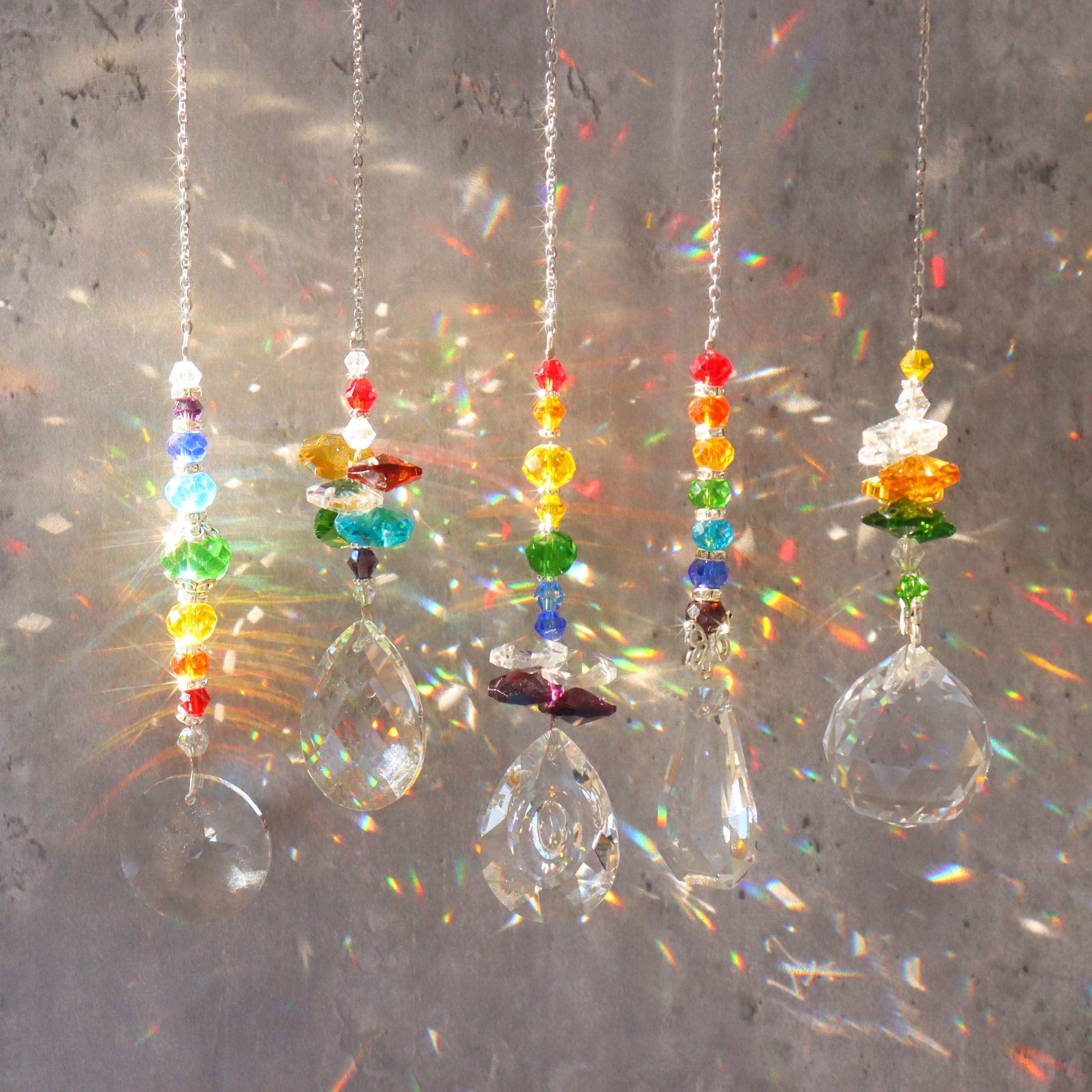 

5 Pcs Colored Crystal Hanging Wind Chime Pendant Rainbow Maker, Ornaments For Window Home Garden Lamp Car Valentine's Day Christmas Party Decoration