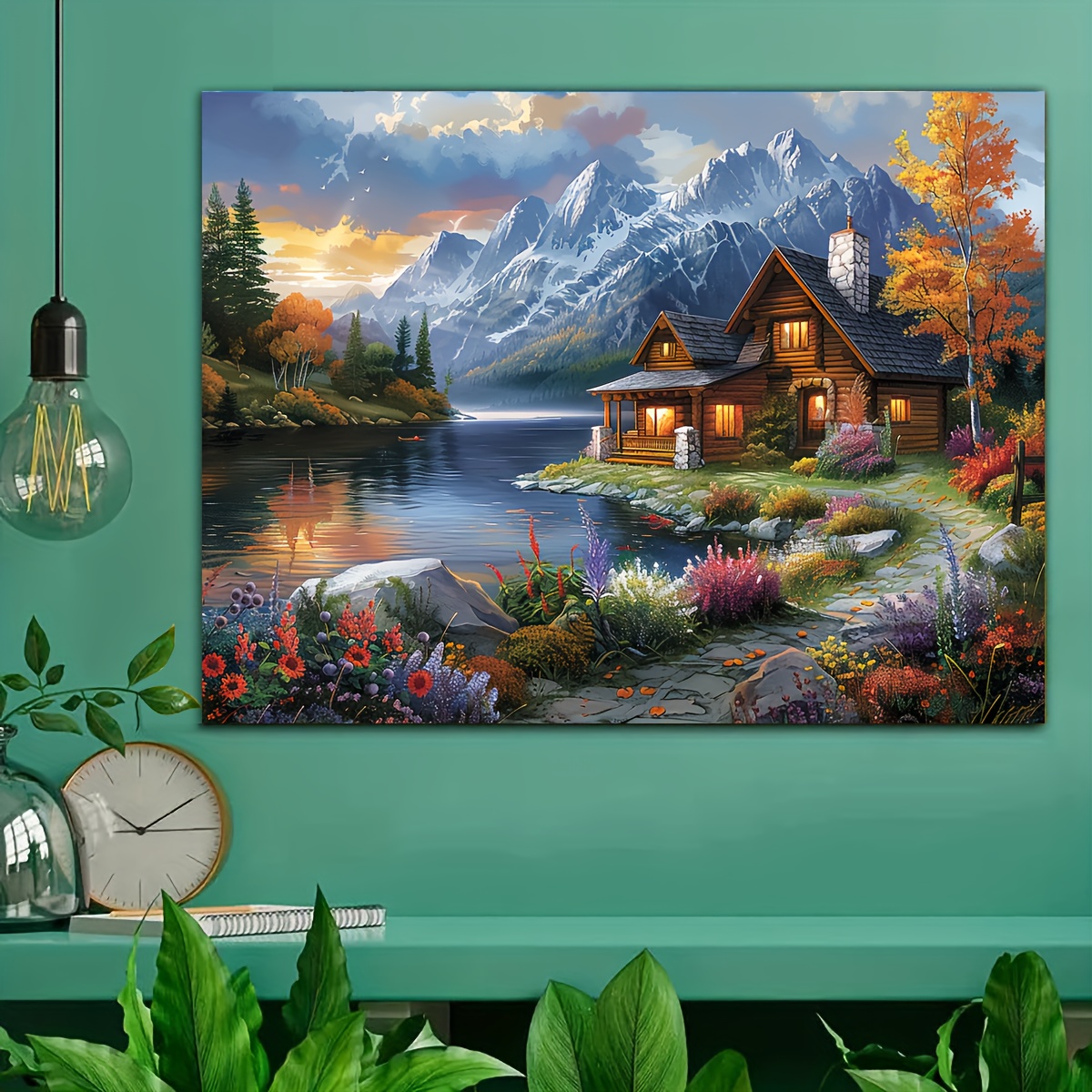 

1pc Rustic Cabin & Scenic Canvas Wall Art - Autumn Landscape Print, Vibrant Foliage & Wildflowers, Ideal For Living Room, Bedroom, Kitchen, Office, Café Decor, Canvas, Fabric Material, Room Decor