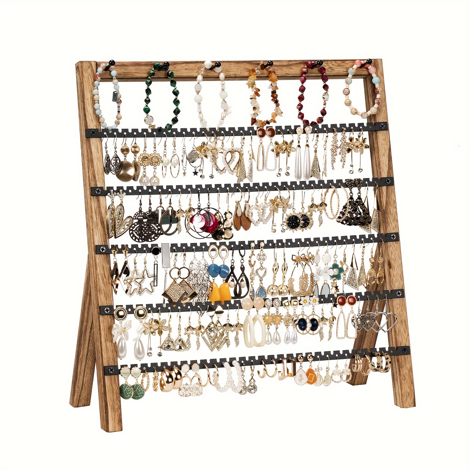 Soporte organizador de aretes, organizador de joyas para vender, soporte  para pendientes de 3 niveles, 144 agujeros con bandeja de madera para