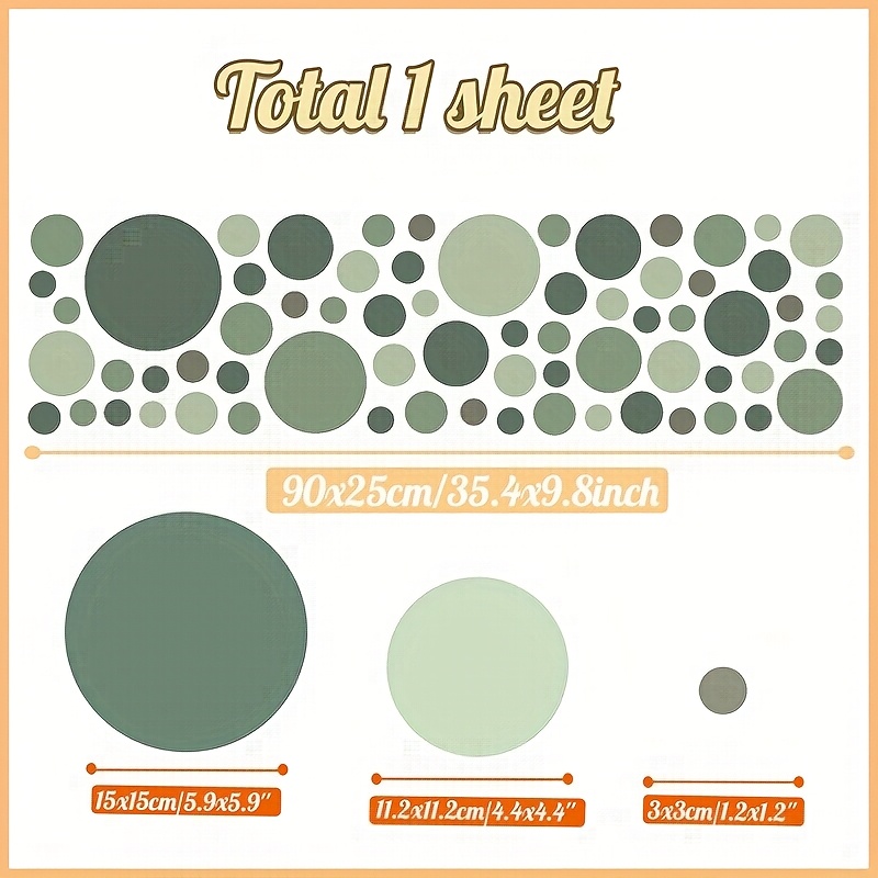 1 Set Bohemian Polka Dot Wall Stickers Removable Vinyl Decals, Green Boho Round Dot Patterns, Waterproof Reusable For Room, Living Room, Bedroom, Easy Diy Home Decor