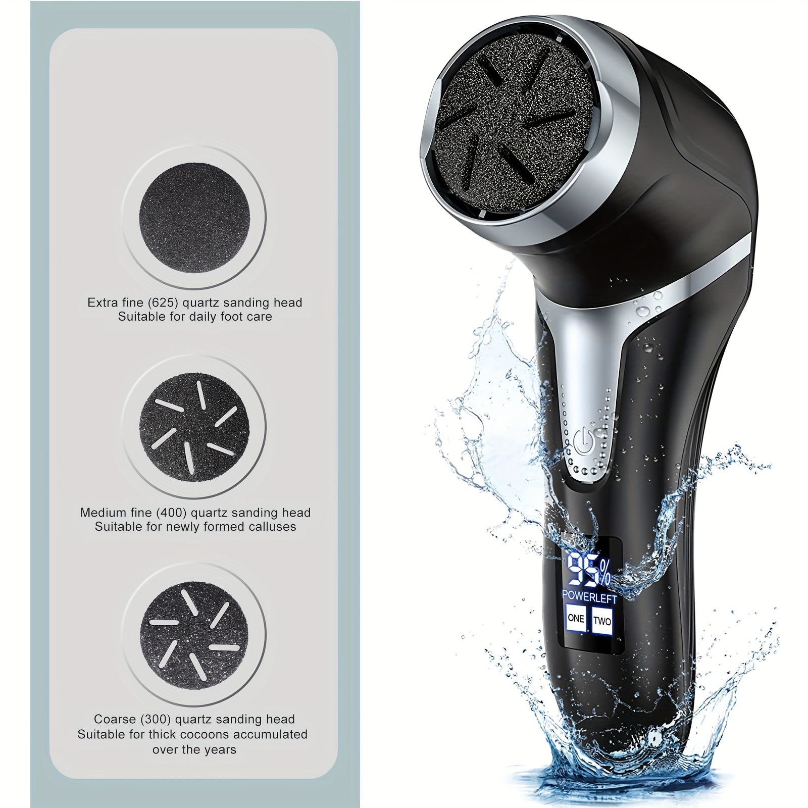 Electric Foot Callus Remover Set Portable Foot File Pedicure Tools 3 Grinding Heads 2-Speed Waterproof Foot Care Kit For Cracked Heels Calluses Hard Dry Dead Skin Remover