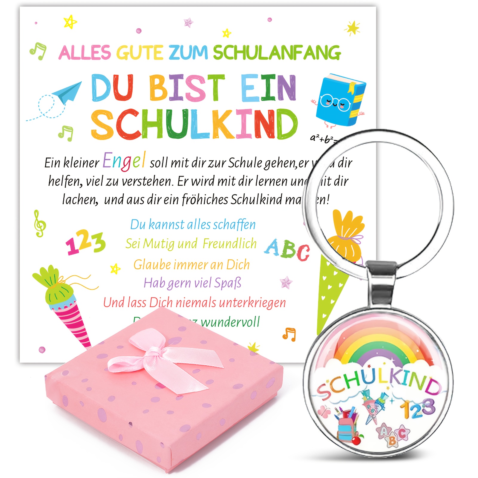 Image of 1 Set Of Back To School Gifts For Men And Women, Keychains, First Day Of School Greeting Cards, Filling, First Day Of School Gifts, Greeting Card Gift Boxes. A To School