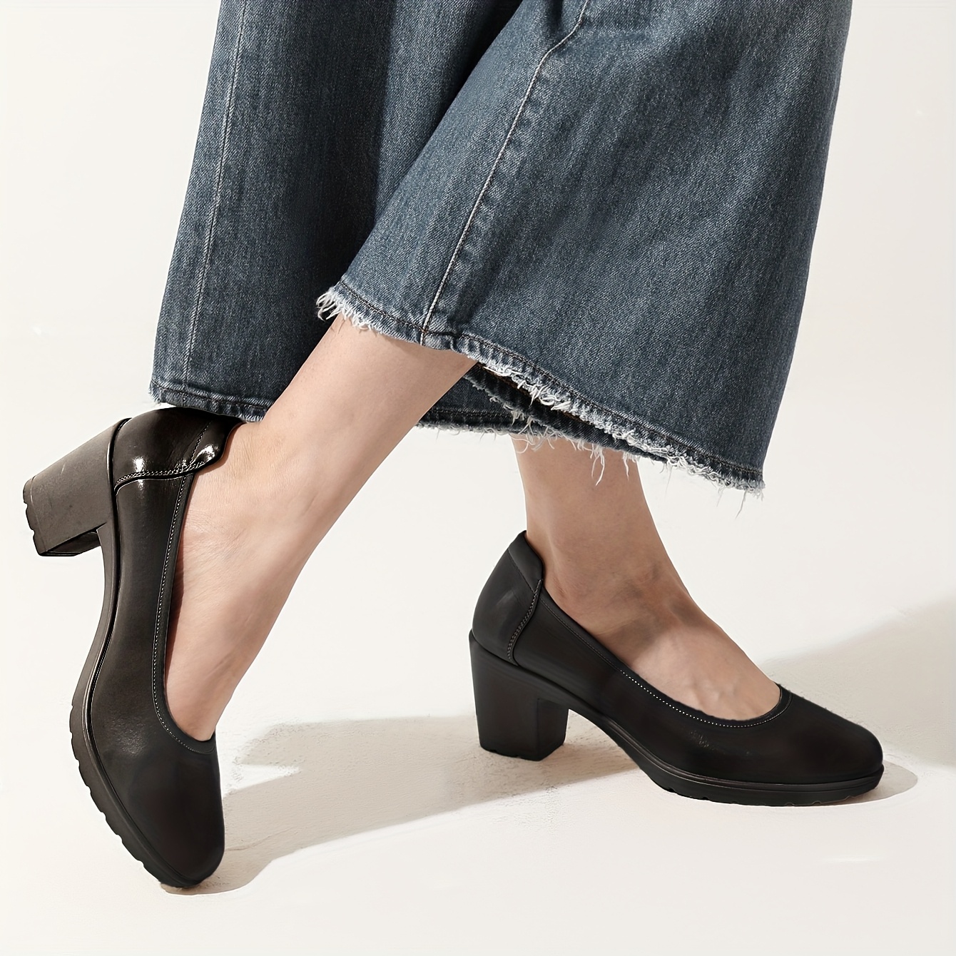 womens thick low heel work shoes comfortable round toe dress - Temu