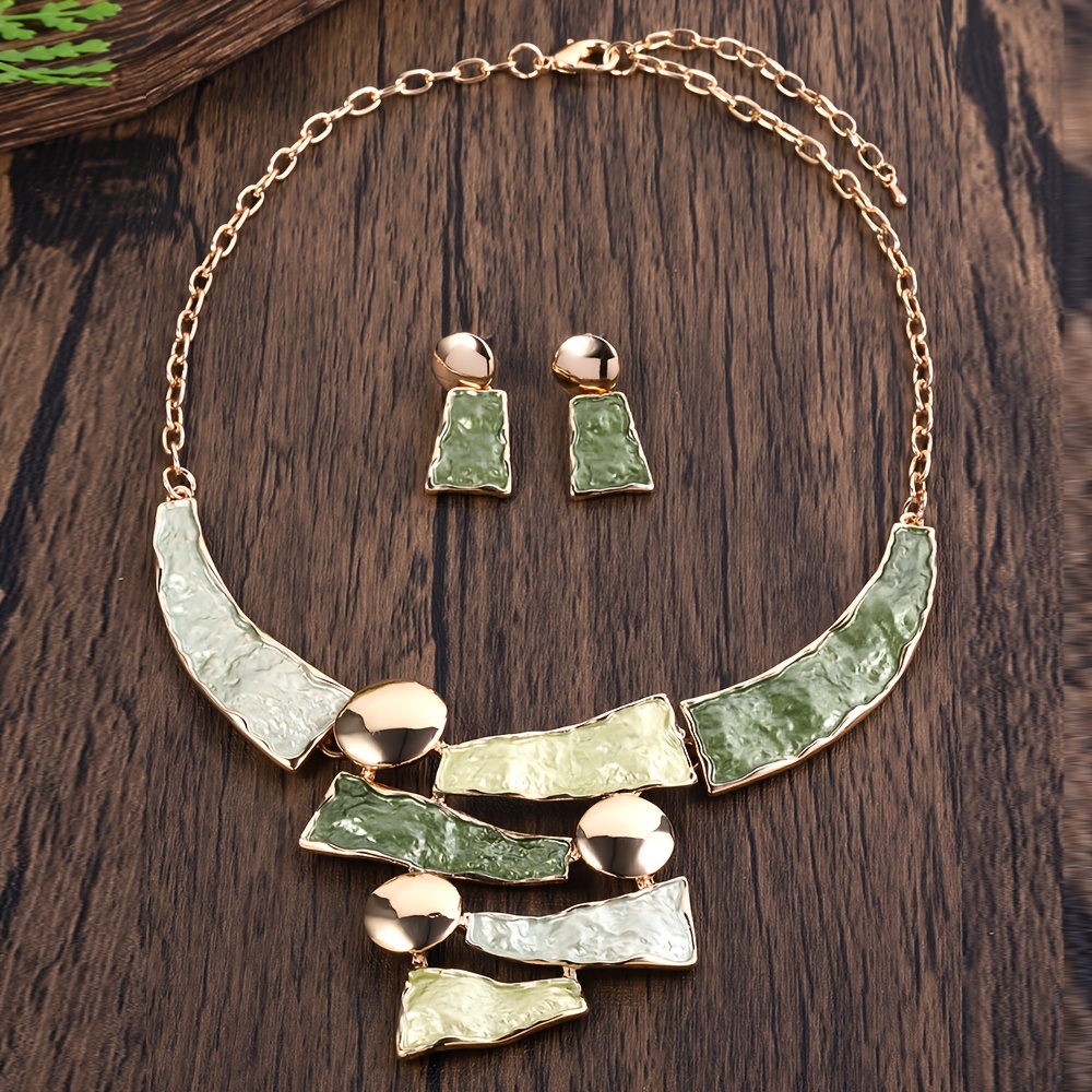 TEMU 1 Set Fashion Simple Alloy Jewelry, Trendy Necklace And Earrings Set For Women, Daily & Party Accessories, Stainless Steel Posts, Versatile Gift