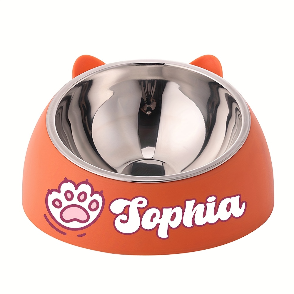 TEMU Personalized Cute Cat And Dog Bowl, Custom High Quality Stainless Steel Pet Bowl, Tilt Pet Bowl For Neck Protection, Nice Gift For Pets