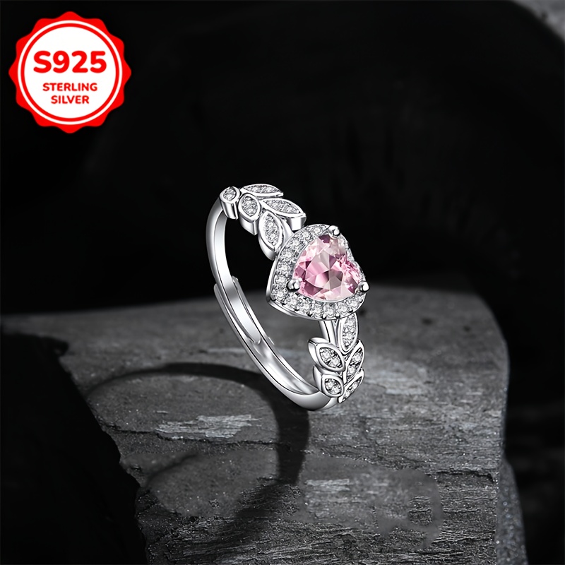 Sterling Silver Pink Heart Ring with Cubic Zirconia
