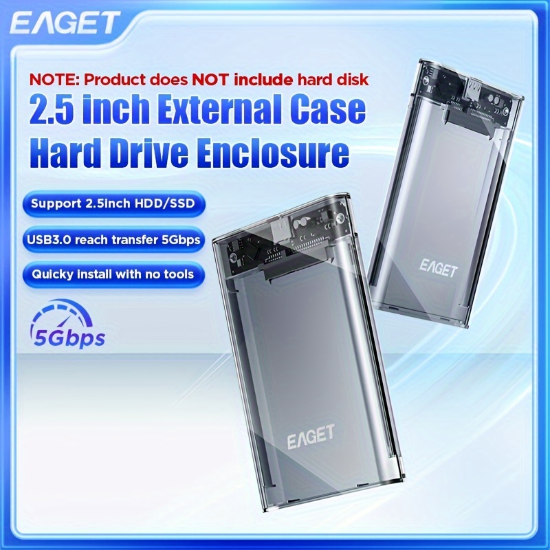 

Eaget 2.5'' External Hard Drive Enclosure Usb 3.0 To Sata Iii Hard Disk Case For 2.5 Inch Sata Hdd Ssd Max 6tb Support Uasp (no Hdd Ssd)