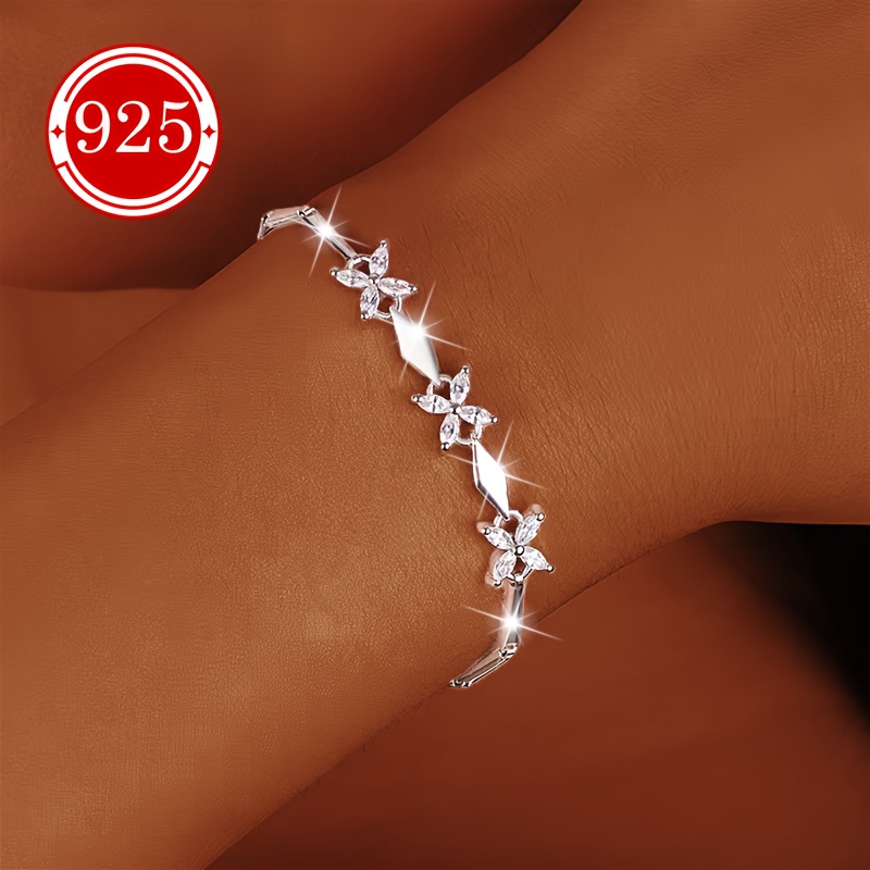 

1pc 925 Bracelet For , Hypoallergenic And Diamond-shaped , Synthetic Zirconia , Plated, -tarnish Packaging, For , , And - 4g