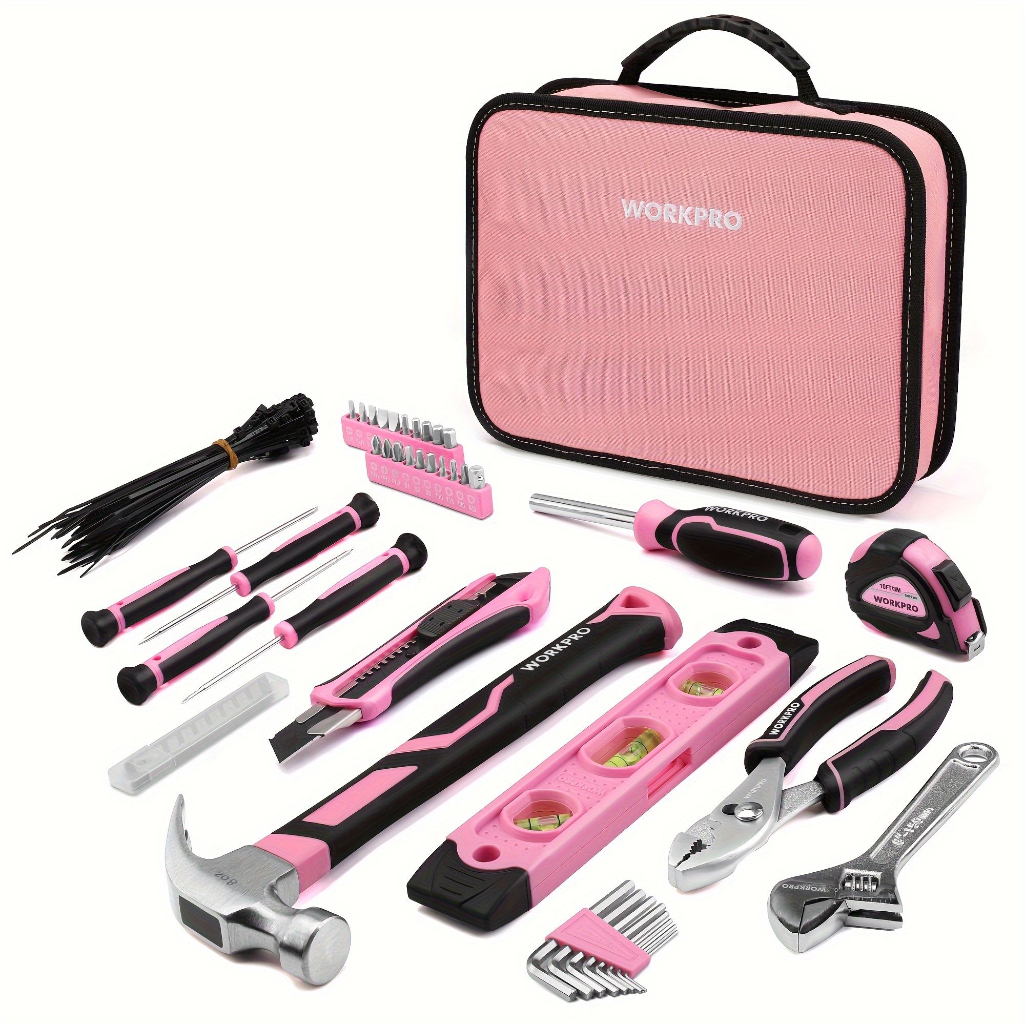 

Workpro Pink Tool Set - 100 Piece Pink Tool Kit With Easy Carrying Pouch, Household Tool Kit For Home, Apartment, Office, College, Perfect For Diy Projects, Home Maintenance -