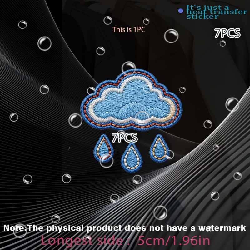 TEMU 7pcs Cloud And Raindrop Set: With White And Red Accents, 3 , Heat Transfer Stickers, High-quality And Washable, Suitable For Flat Fabrics Such ,