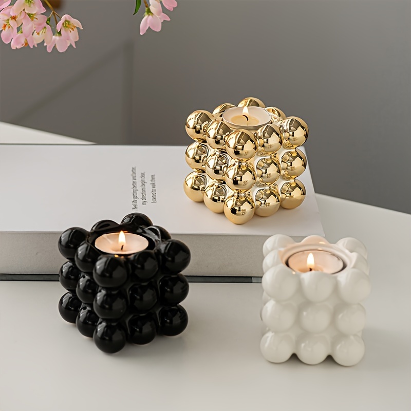 

1pc Chic Ceramic Cube Aromatherapy Candle Holder - Trendy , Polished For Wedding & Home Decor