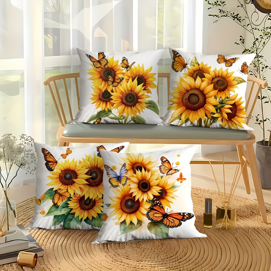 

4pcs Spring Sunflower Case, Party Holiday Gifts, , Machine Washable With Zipper Closure, Suitable For Porch Sofa Living Room Outdoor