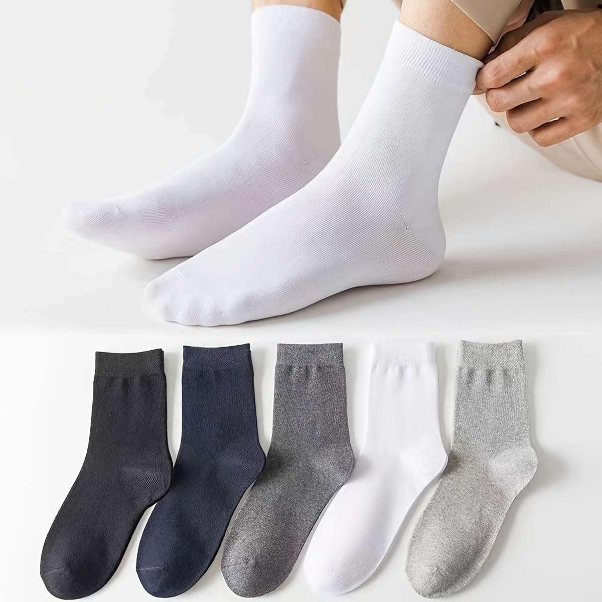 

10 Pairs Of Mid-calf Socks For Men, Solid Color Casual Business Socks, Spring And Summer Breathable Sweat-absorbent Socks, Four-season Cotton Socks, Sports Socks, Running Socks