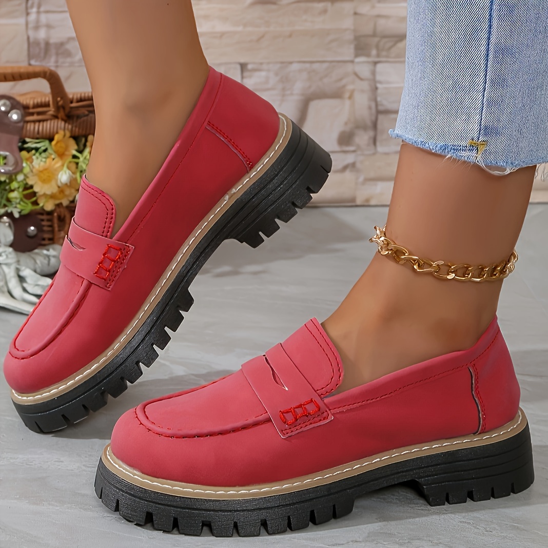 women s solid color platform loafers fashion preppy style details 6