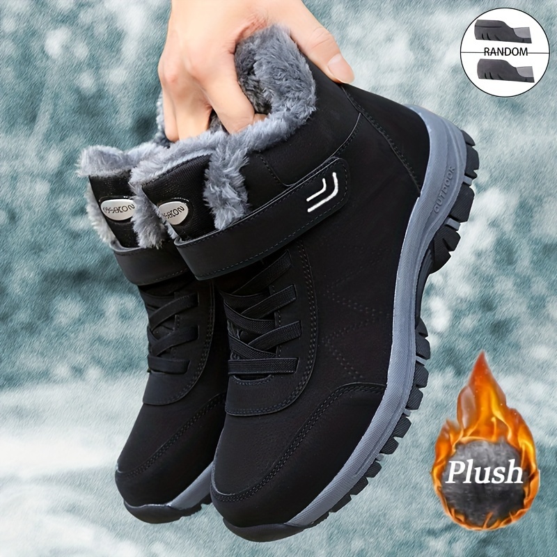 womens solid color fluffy boots platform soft sole winter plush lined boots non slip warm snow boots 35 black 5