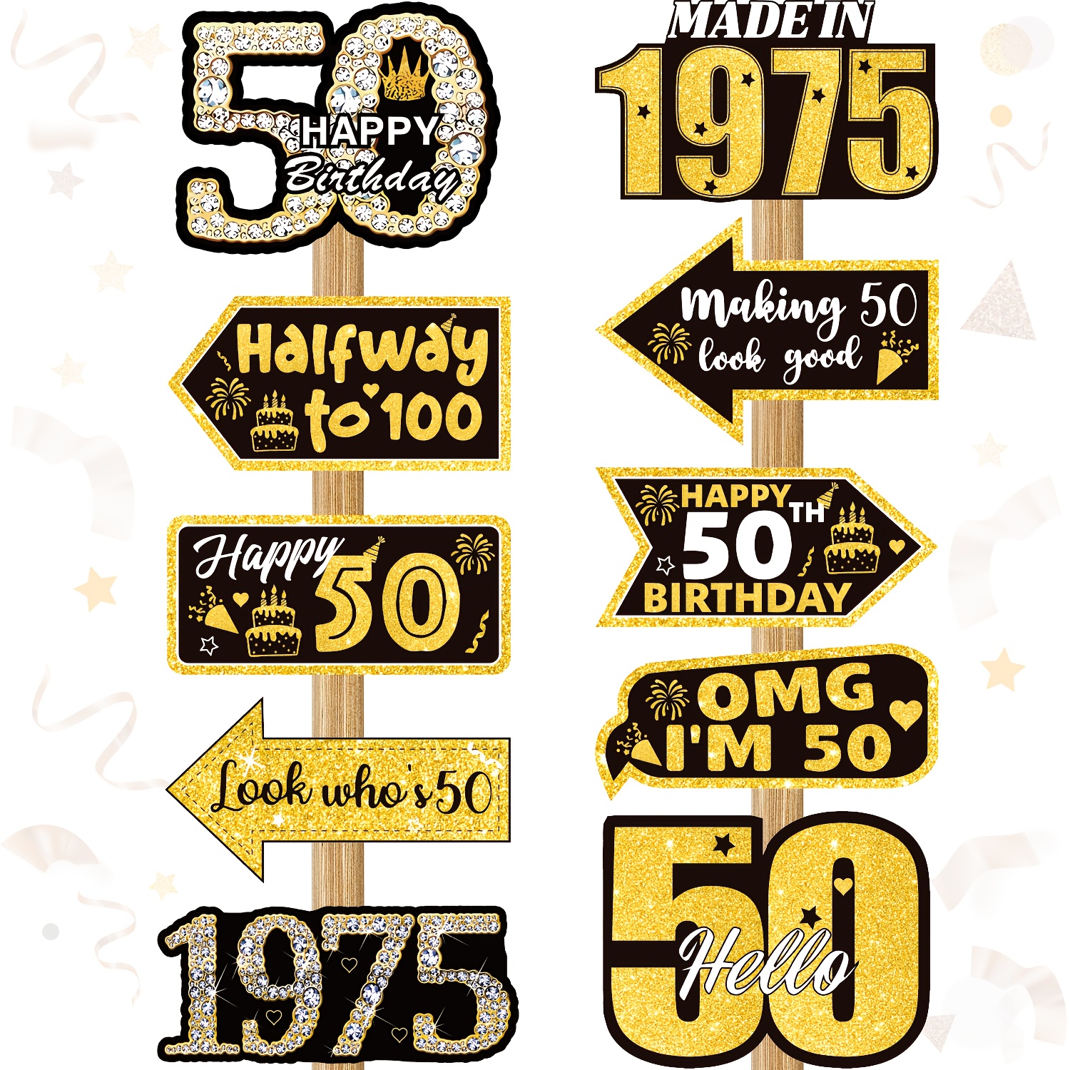 Decoraties voor een 50ste verjaardag, zwart en gouden verjaardagsbord,  leeftijdsaanduidingen, leuke 50ste verjaardagspijldecoraties,  cadeaupatronen, geschikt voor thuis, woonkamer, buitendecor - ..., image size:1500x1500