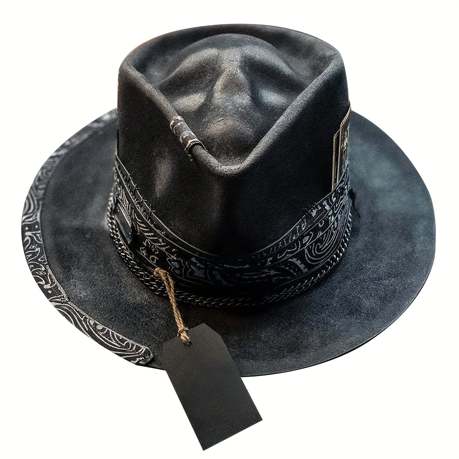 

1pc Black Handmade Cap Plush Denim Hat