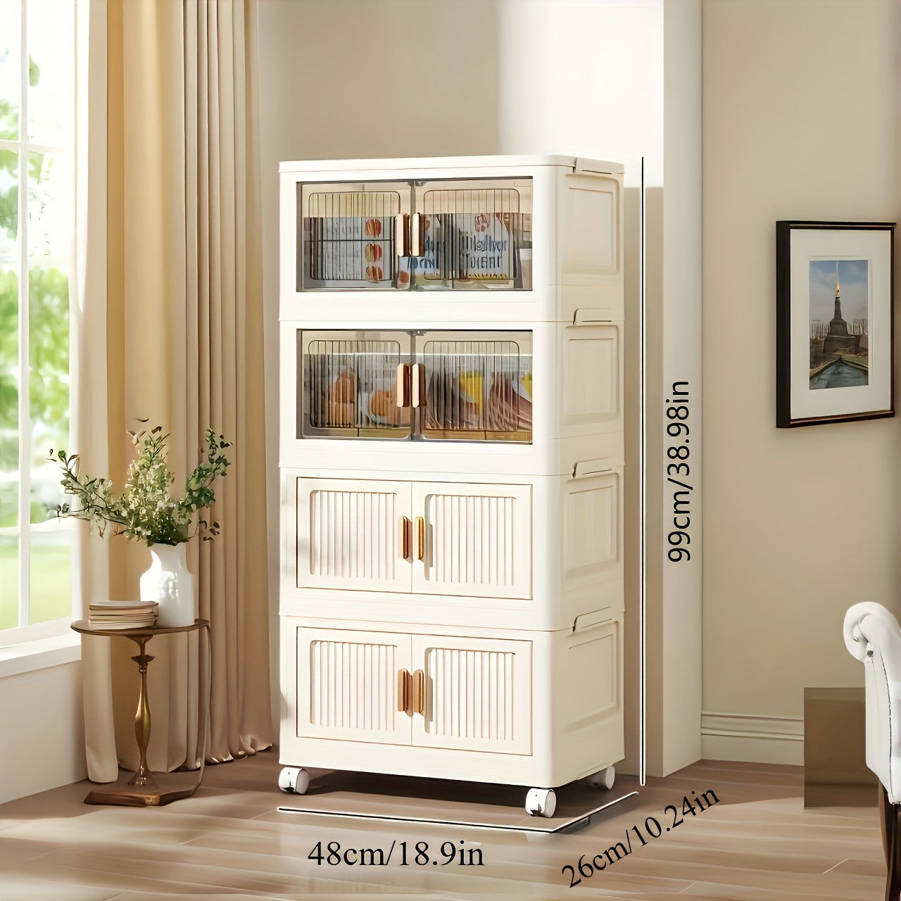 TEMU 3/4/5-tier Folding Storage Organizer With Wheels Magnetic, Closet Organizer, Storage Bins, Storage Bins With Lids, Storage Containers, Storage