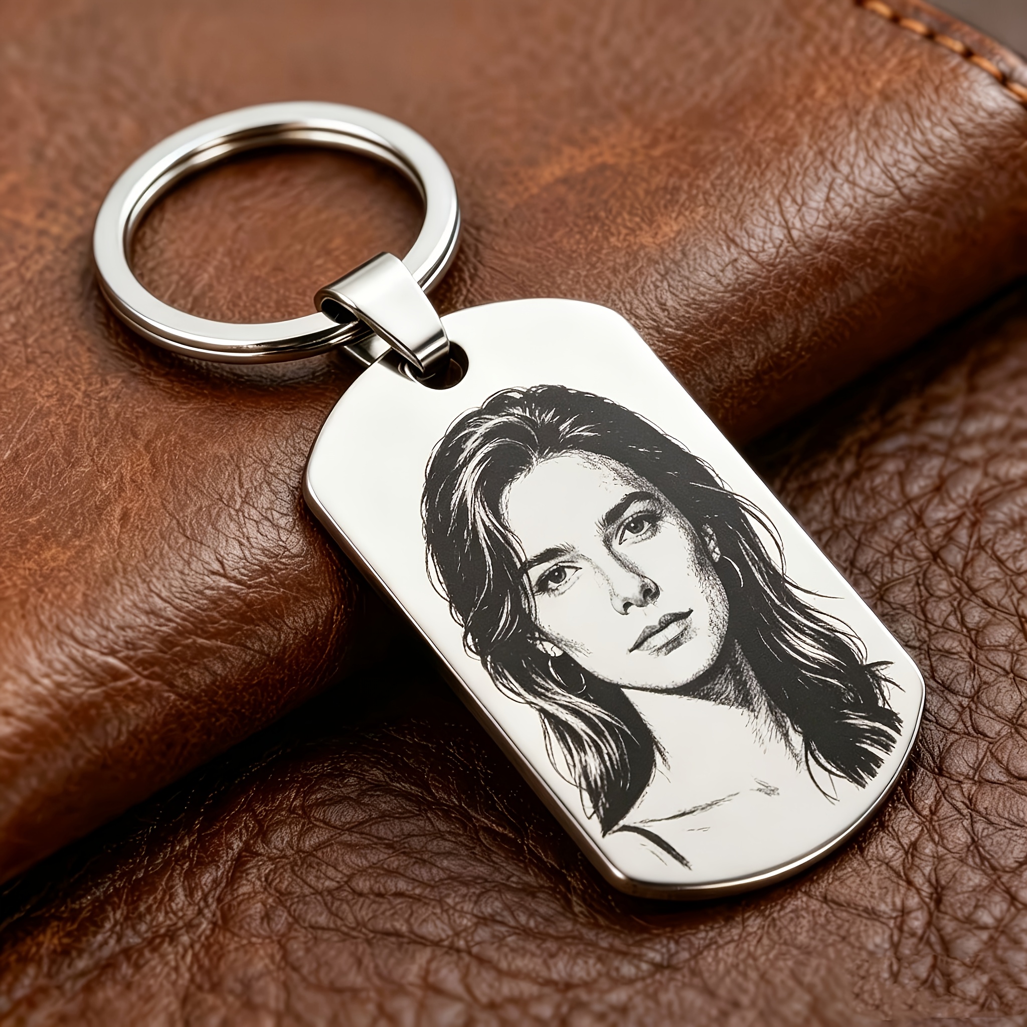 TEMU [Personnalisé] 1pc Porte-clés en acier inoxydable avec photo gravée au laser, Pendentif de clé de voiture en acier inoxydable, à dos, pour
