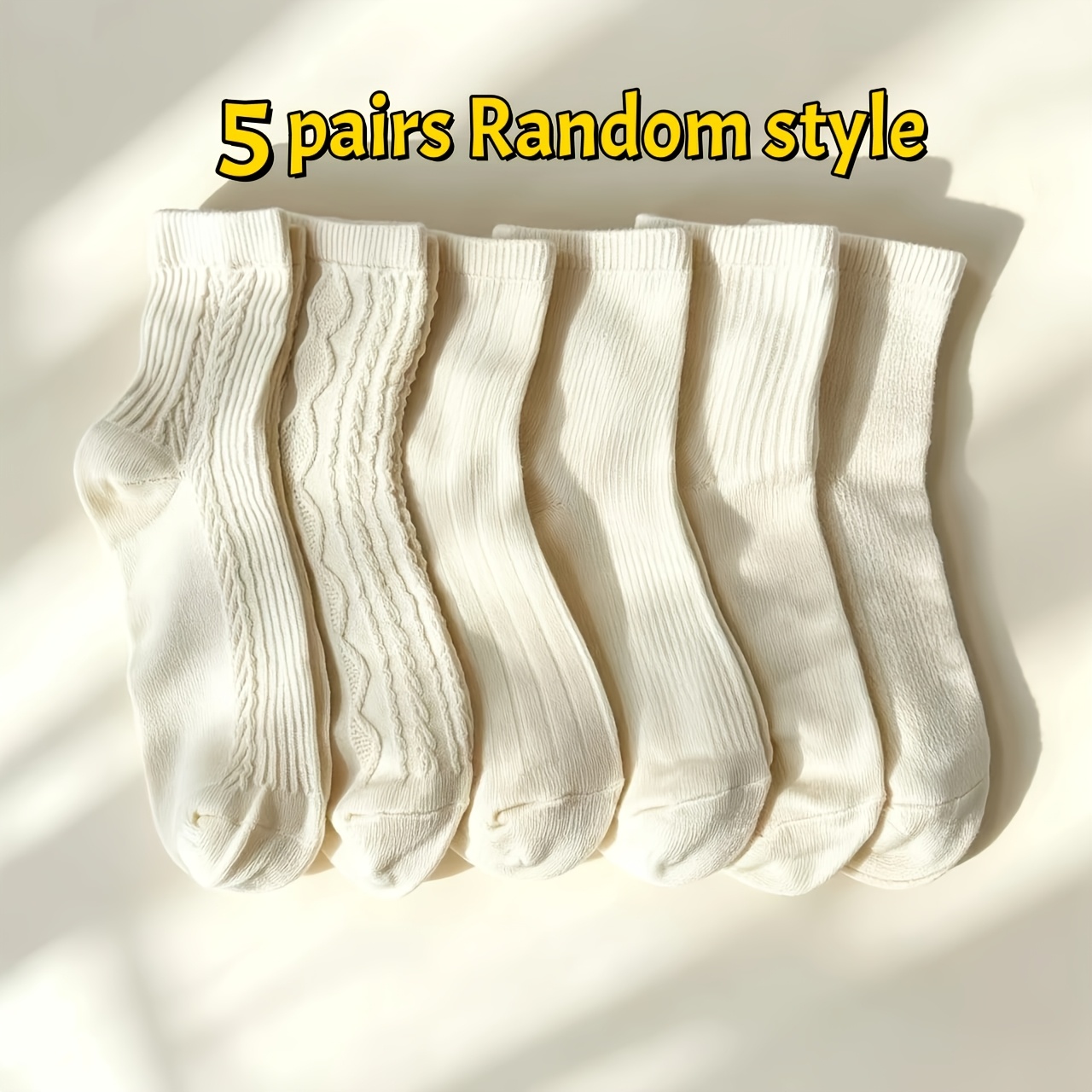 TEMU Random 5 Pairs Women's Socks, Comfortable And Breathable For Spring/autumn, Versatile Mid-calf Socks