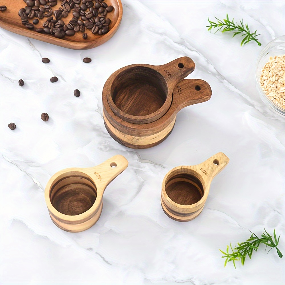 

4pcs Solid Wood Measuring Cups, Household Seasoning Cups, Measuring Cups, Baking Measuring Spoons, Measurement, Suitable For Home Baking Tools, Seasoning Spoons, Dessert Coffee Shop Special Spoons