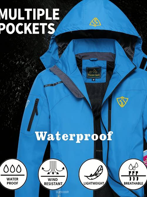 mens lightweight hooded jacket windproof rain coat with full zip closure breathable outdoor jacket for hiking camping